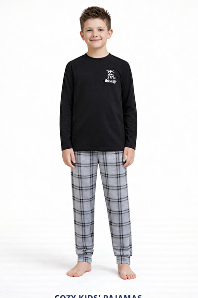 CİRİLO Erkek Çocuk Garson Boy Organik Pamuk İnterlok Gri Melanj Pijama Takımı