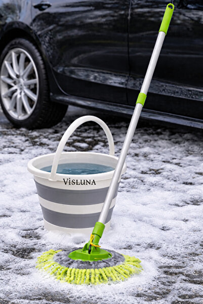 VİSLUNA Oto Yıkama Seti - 12.8 LT Katlanır Akordiyon Su Kovası Ve Teleskopik ...