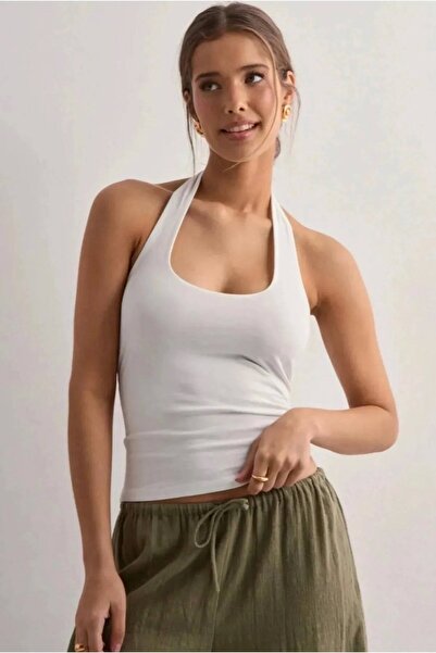 SEVENLINE Women's Halter Neck Backless Stretch Fabric Basic Blouse