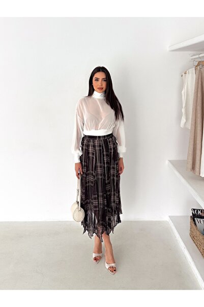 Gugus Women's Chiffon Skirt with Inner Lining, Asymmetric Cut, Flared Model