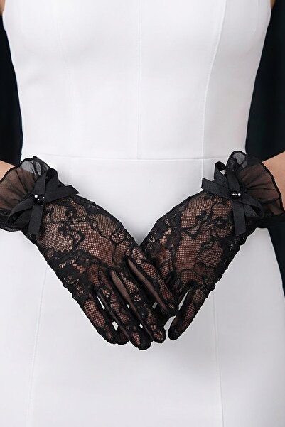 Hobigram Lace Reverie Pearl Detailed Lace Ankle-Length Gloves |   Elegant and...
