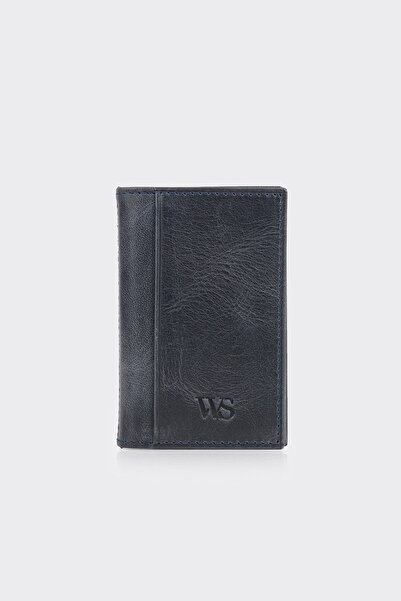 White Stone Navy Blue Multi-Compartment Premium Vertical Leather Men's Card H...