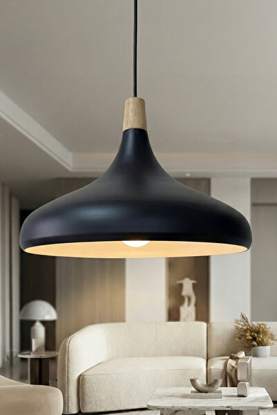 Marrien Nova Bohem Ahşap Siyah Metal Sarkıt (35 cm) | Yemek Masası Üstü Avize...