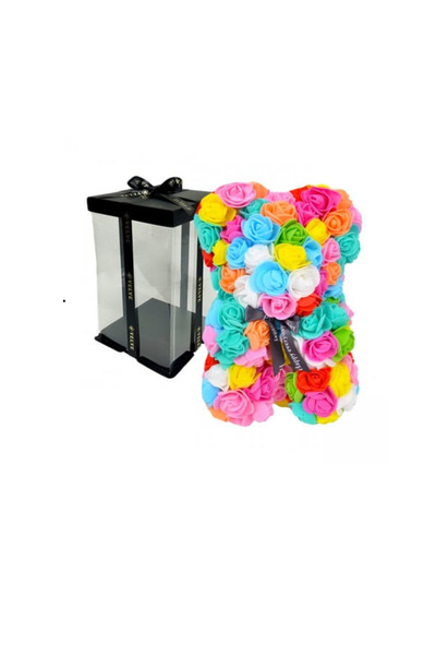 RTX Teddy bear made of multi-colored foam roses 25 cm + box