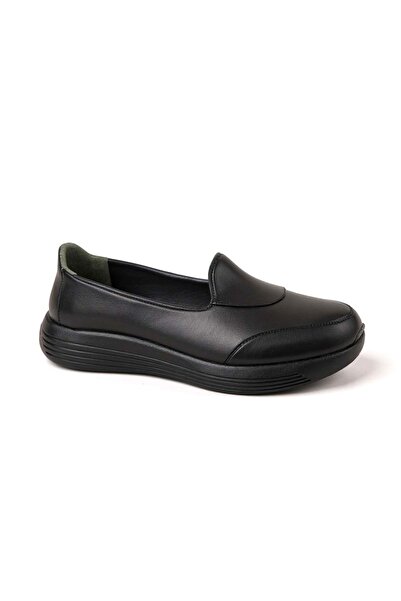 ayaktrendi Women's Leather Comfort Casual Shoes T4218 - Black - 41