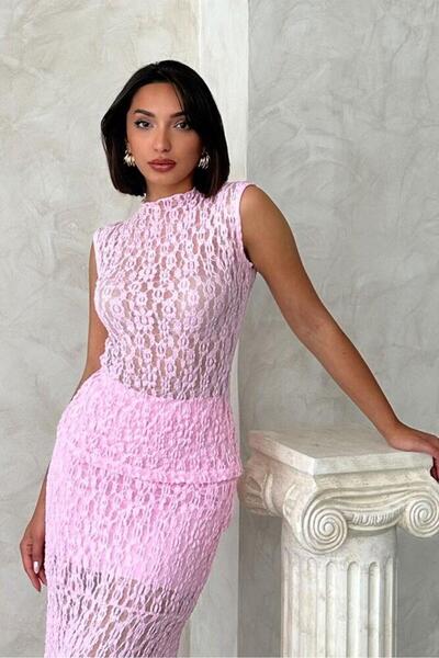 CKM MODA Tiva transparent lace blouse pink