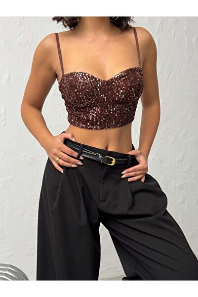 CKM MODA Seduction Sequined Bustier Dark Brown