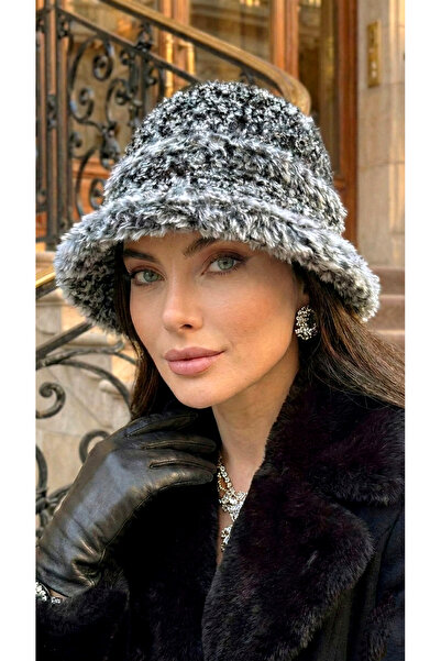 LAGRANZE Women's Wool Textured Plush Detailed Bucket Hat