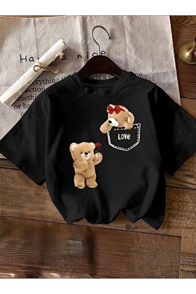 herkesemoda Basic T-Shirt with Teddy Bear Print Detail