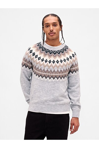 GAP Erkek Gri Fuzzy Relaxed Fair Isle Kazak
