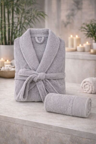 Binna Soft Soft Bliss Unisex Cotton Shawl Collar Towel Bathrobe Set