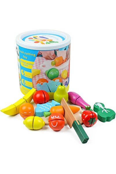 Generic Wooden Kitchen Toys Cutting Fruits Vegetables Colorful Pretend Play B...