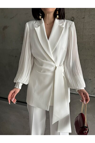 LOVİSRİSE Şifon Kollu İkili Ceket Pantolon Kadın Takım Elbise
