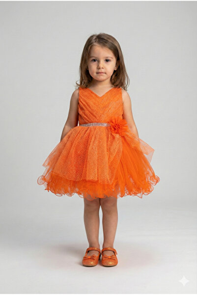 modallita Simli Çiçekli Bebe Prenses Elbisesi