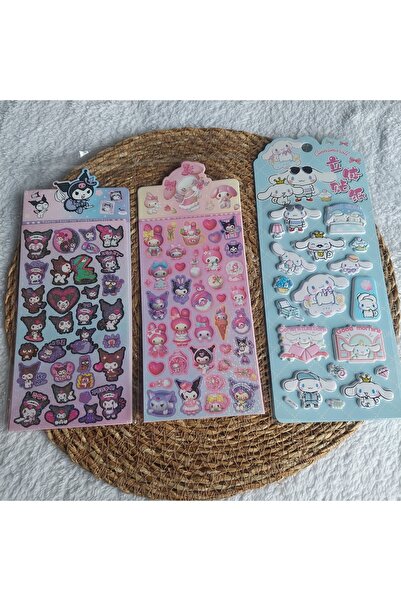 Özeniş Sticker (3 adet kuromili simli + my melody + cinnamorol kabartmalı)