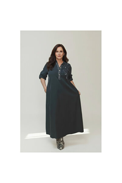 FeteRL Velvet Dress with Applied Flower, Grey