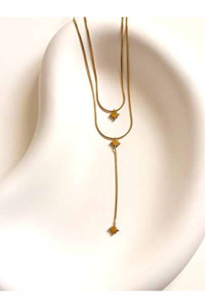 FIERA JEWELRY قلادة على شكل نجمة من الفولاذ باللون الذهبي على شكل حرف Y