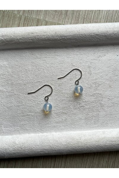 Pel Design 8 mm Opal Stone Steel Dangle Earrings Modern Handmade