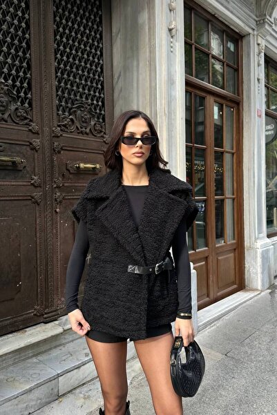 SAVORZY Kemerli Peluş Kadın Yelek