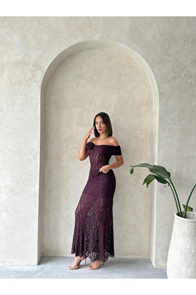 CKM MODA Rosenoir Shoulder Detailed Transparent Lace Blouse Burgundy