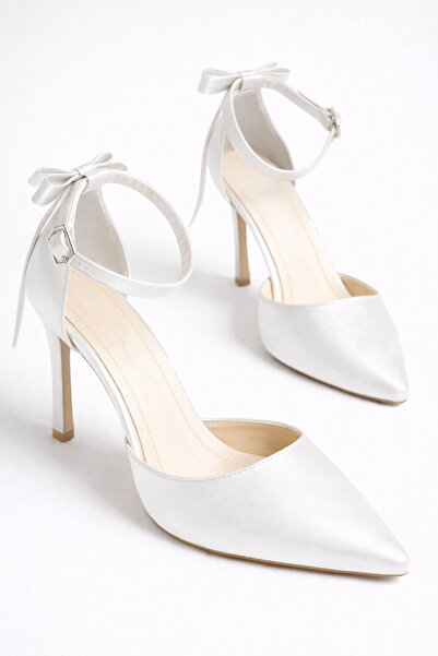 CRAFT MODA Kadın Saten İnce Topuklu Fiyonklu Bilekten Bağlamalı Sivri Burun S...