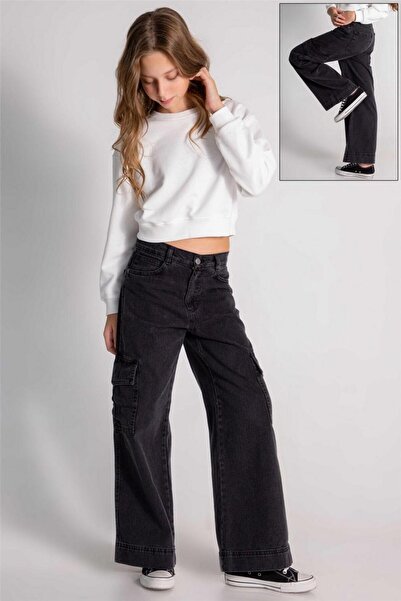 SONGÜLBERİK Girl's Cargo Pocket Jean Pants