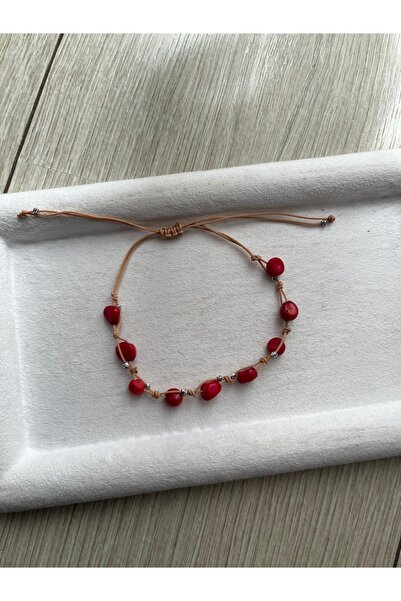 Pel Design Amorphous Coral Stone Adjustable Rope Bracelet & Anklet Handmade