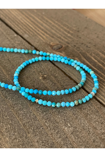 Rupen Kraft 14 Ayar Altın Dorika Detaylı Doğal Firuze Taşlı Zarif Altın Kolye