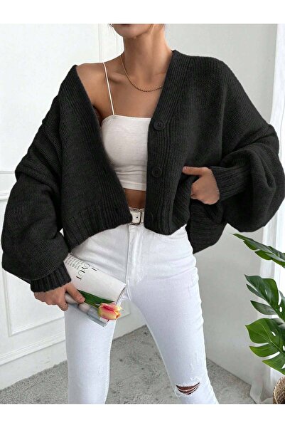 ALTINER TRİKO KADIN SİYAH RENK OVERSİZE TRİKO HIRKA