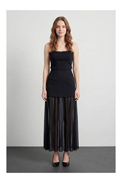 Coral Tül Astarlı Mini Etek Etk01452 Siyah