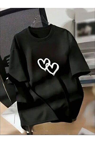 herkesemoda Basic T-Shirt with Heart Print Detail