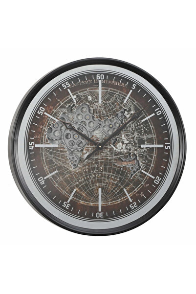 YASAR CONCEPT Globetime Dünya Haritalı Metal Çarklı Duvar Saati Gümüş 60 Cm