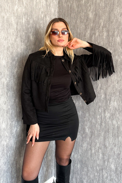 ModaPlaza Women's Tasseled Suede Jacket 60537