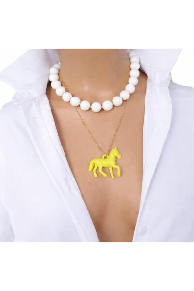 Sinem Şanlı Atelier Colorful Acrylic Beads & Steel Chain Double Necklace Set ...