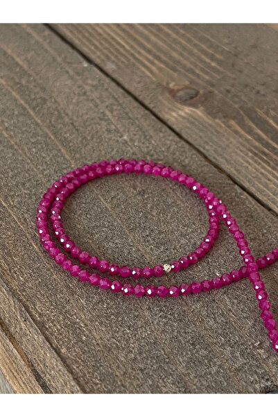 Rupen Kraft 14 Ayar Altın Dorika Detaylı Yakut Taşlı Zarif Altın Kolye