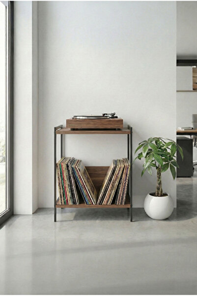 DEQQU Silva 60x45cm Lamine Ahşap Pikap Sehpası, Metal Ayaklı Plaklık ve Moder...