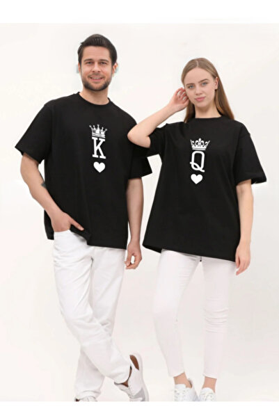 ALCİNOUS King Queen Printed Lover Couple Combination Oversized T-Shirt Set of 2