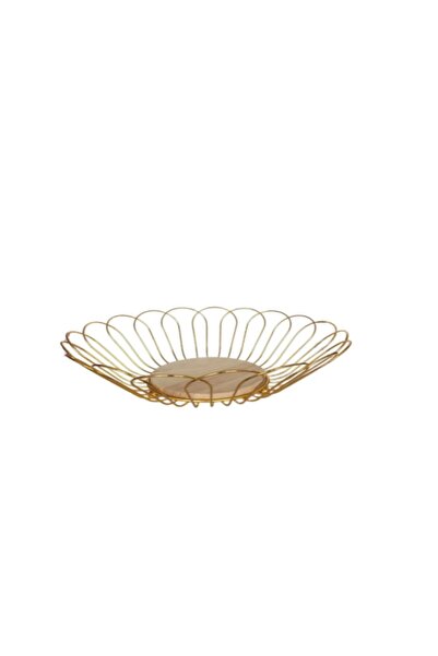 Without a mark Golden fruit basket with a wooden base