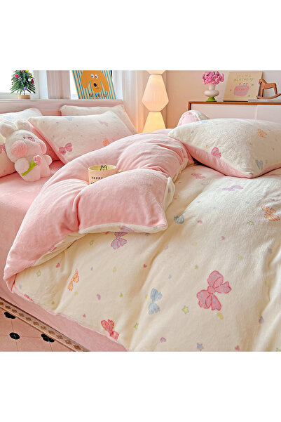 FIONNA.RO Cocolino 4-Piece Bed Linen with Elastic - Pink with Colorful Bows
