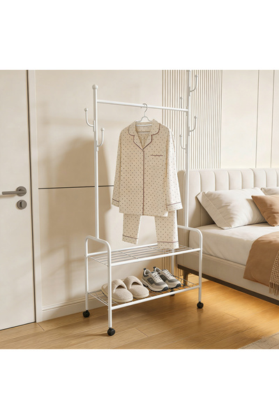 Bleco Mobile Clothes Rack with Wheels - Home Coat Rack, Shoe Rack, Bedroom Ca...