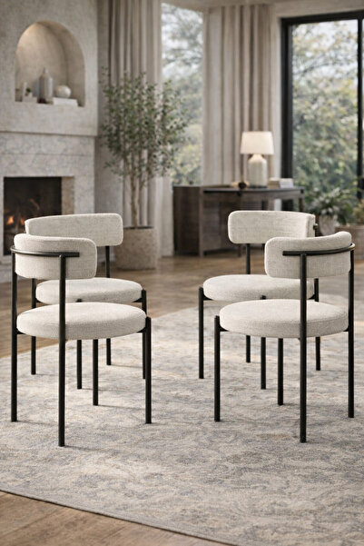 TodekHome Capri 4 Kişilik Teddy Sandalye Takımı - Modern Metal Ayaklı Mutfak ...