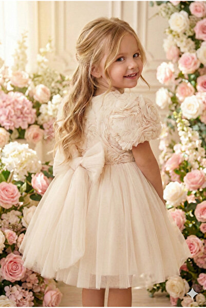 ALYRA Βρεφικό φόρεμα κοριτσιού με κοντό μανίκι 3D τούλι με τριαντάφυλλα και φ...