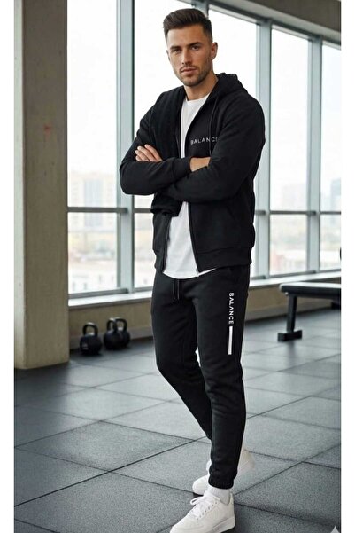 LiyAdaCo Hooded Balance Printed Black Top and Bottom Tracksuit Set - Cardigan...