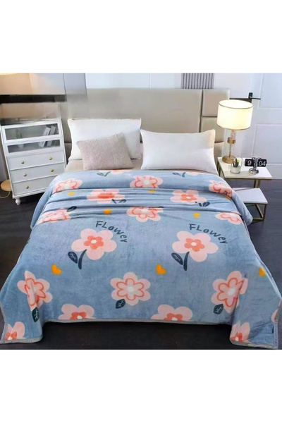FIONNA.RO Cocolino Blanket Medium Thickness 200x230cm - Blue With Flowers And...