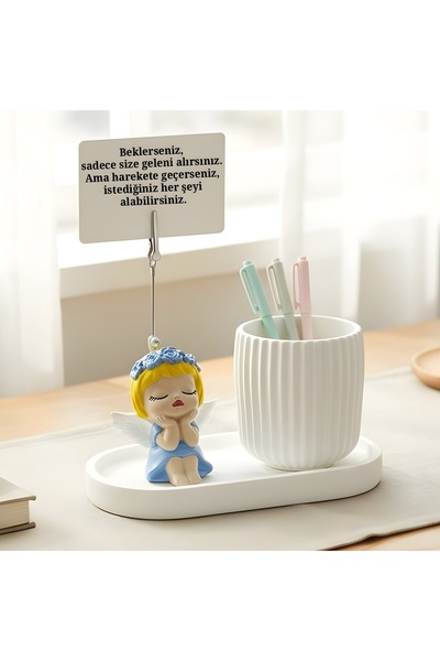Mira Tasarım Mavi Melek Notluk ve Kalemlik Seti - Masaüstü Düzenleyici