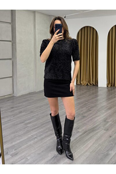 Coral Simli Sakallı Kısa Kol Kazak 7684 Siyah