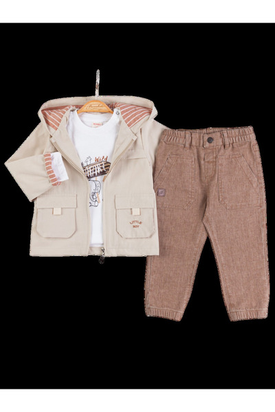 The-kid.co BUBU HOODY JACKET, DENIM AND TOP SET - BEIGE