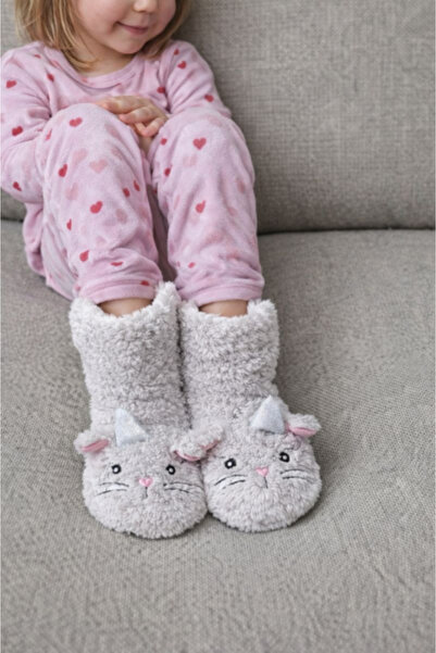 Aura.via Papuci de casă pufoși pentru copii cu model de pisică