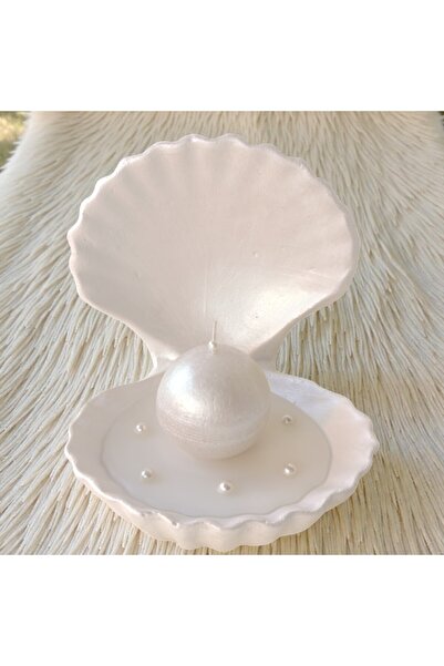 BeQ Home İnci Detaylı Deniz Kabuğu Tasarım Dekoratif Mum – El Yapımı Şık Hediye