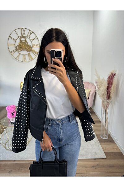 ADAMODA.RO Faux leather jacket with studs